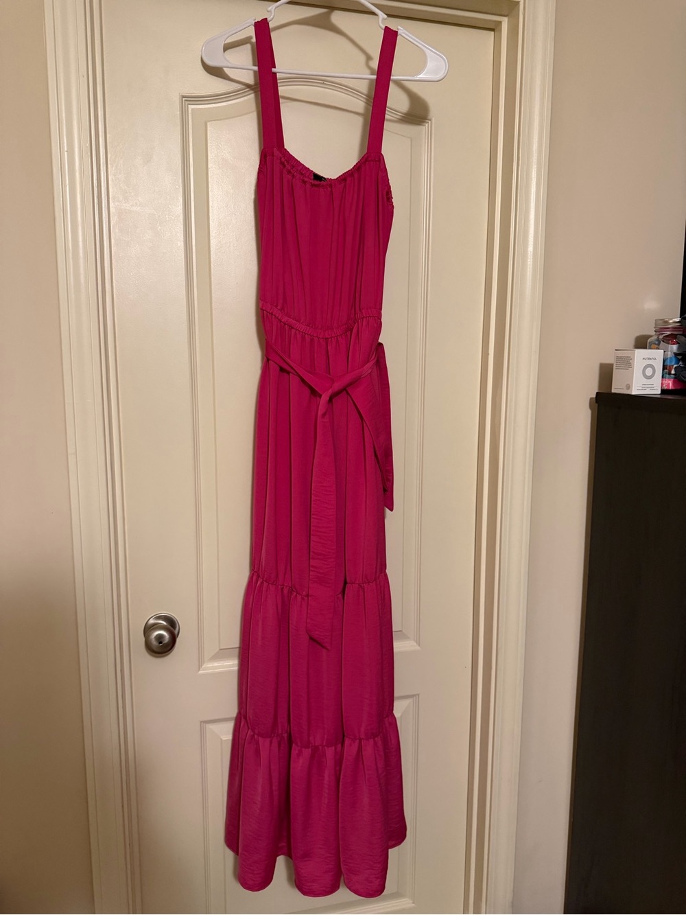 INC International Concepts Fuchsia Sleeveless Tiered Maxi Dress with Waist Tie